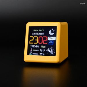 Table Clocks Mini Desktop Electronic Clock Intelligent Display Weather Temperature Humidity Time DIY Animation LCD Digital Screen
