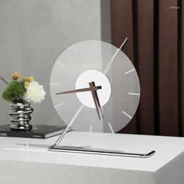 Horloges de table Moderne Créatif Transparent Mode Personnalité Acrylique Horloge Ornements Chambre Salon Rond En Métal Oblique Tige