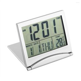 Relojes de mesa Diseño moderno Escritorio portátil plegable Pantalla LCD digital Calendario Reloj despertador Cubierta flexible Tiempo de datos