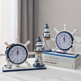 Relojes de mesa Reloj de madera moderno Dormitorio Mesita de noche Decoración del hogar marino Adornos creativos Escritorio para niños Silencioso