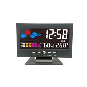 Horloges de table multifonctions grand écran calendrier horloge LED avec prévisions météo rétro-éclairées affichage numérique alarme de bureau