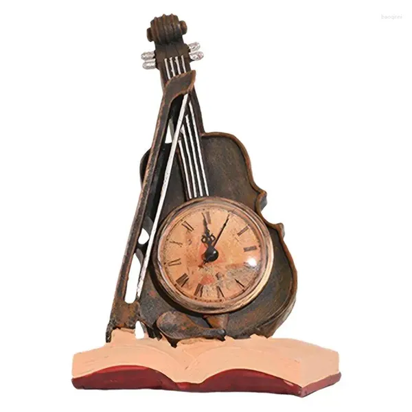 Horloges de table Amateur de musique Vintage style européen étudiants ornements décor de bureau non coutil forme de violon ornement unique pour bureau
