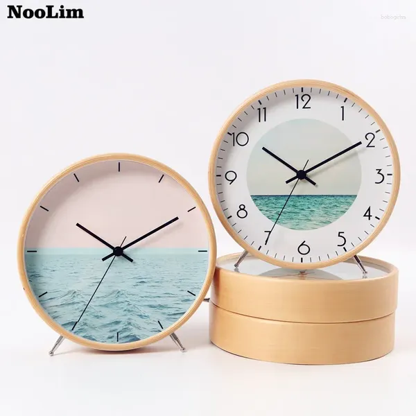 Horloges de table Noolim Nordic Ocean Modèle Horloge Moderne Minimaliste Creative Salon Décoration Muet Bureau En Bois Massif