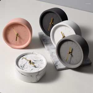 Horloges de table Style nordique ciment horloge vent industriel rond muet bureau décoration de la maison ornements