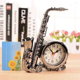 Relojes de mesa con adorno, reloj despertador creativo con forma de saxofón para uso diario, Vintage, Retro, mesita de noche para estudiantes