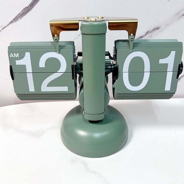Relojes de mesa sobre cuarzo de escritorio Vintage creativo soporte de metal blanco hogar pequeño engranaje digital Flip único DIY operado de acero inoxidable