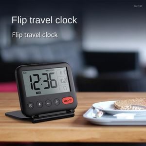 Table Clocks Portable Digital Travel Alarm Clock Creative Mini LCD Foldable Mirror Temperature Makeup Snooze Bedroom Desk