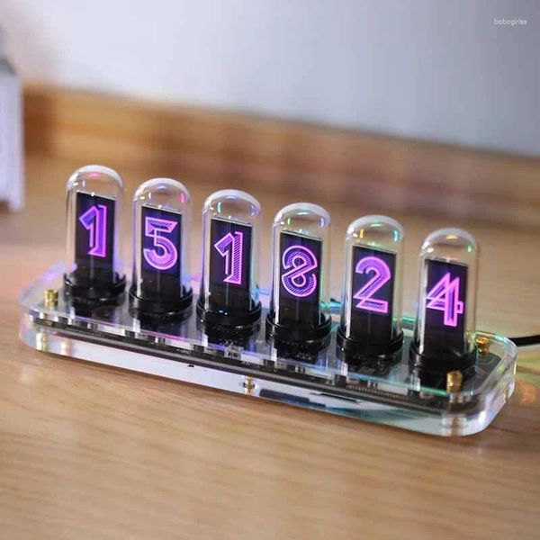 Horloges de table Pseudo Nixie Tube Horloge de bureau Creative Computer Décoration de bureau RVB numérique avec rétro-éclairage Accessoires de décoration de la maison