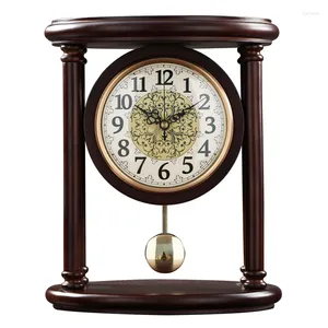 Horloges de table Horloge rétro en bois Pendule silencieux Bureau Vintage Salon Décoration de la maison Luxe Intérieur Antiques Accessoires