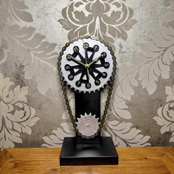 Relojes de mesa, reloj de engranaje giratorio Retro con cadena de engranajes móviles, batería de Metal mecánica, carga USB giratoria para hombres, decoración de pared del hogar