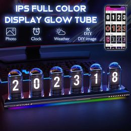 Relojes de mesa RGB Glow Tube Reloj DIY IPS Pantalla a color Luces nocturnas electrónicas analógicas LED silenciosos Decoraciones de escritorio para juegos