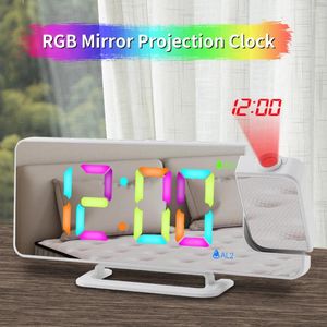 Tafelklokken RGB-spiegel Projectieklok Kleur Groot scherm Dubbel snooze-alarm Helderheidsaanpassing Projector USB-oplaadpoort