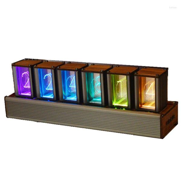 Relojes de mesa RGB Nixie Glow Tube, reloj electrónico de Metal, reloj Digital, escritorio, lámpara LED de tubo de vacío de lujo, Ideas de regalo
