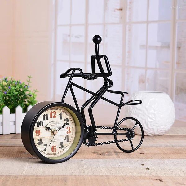Relojes de mesa Reloj de escritorio de bicicleta de metal rústico Bicicleta Decoración del hogar Adorno Encanto Estilo antiguo Ideal para regalo