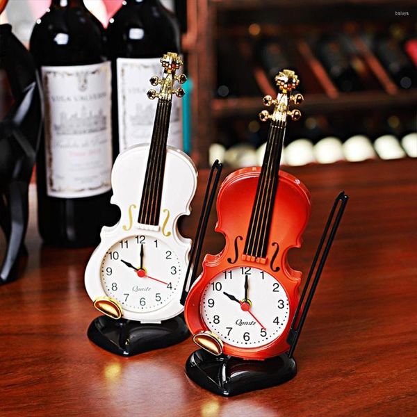 Horloges De Table Simulation Violon Creative Mode Simple Réveil Instrument De Musique Forme Dessin Animé Bureau Salon Ornements Décor À La Maison