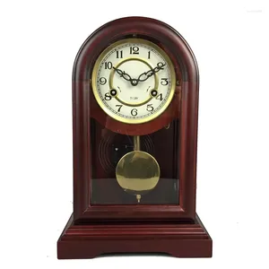 Horloges de table en bois massif mécanique horloge de bureau à l'ancienne remontage rétro chronométrage pendule décoration D718W