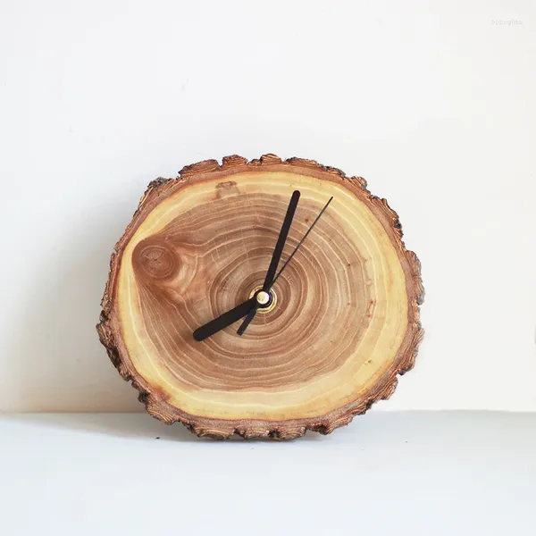 Relojes de Mesa Reloj pequeño de Madera Maciza Anillos Anuales de Registro Natural Creativo y Simple Mesita de Noche Dormitorio silencioso Adornos de decoración de Escritorio