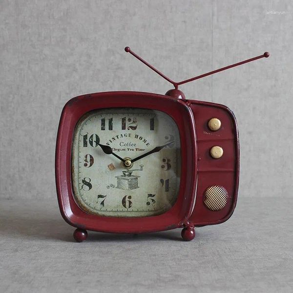 Relojes de mesa Reloj despertador de escritorio súper silencioso Diseño retro TV Televisión Metal Estilo vintage Regalo de Navidad clásico