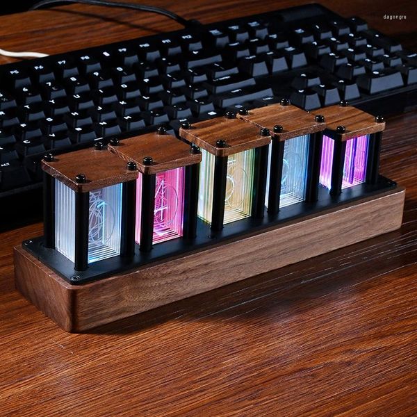 Relojes de mesa Tubo de tiempo Reloj luminoso LED Digital Madera maciza Luz nocturna china Brillo Ajustable Computadora retro Decoración de escritorio