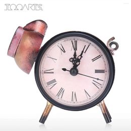 Horloges de table Tooarts Piggy Clock Fait à la main Vintage Figurine en métal Muet Pratique Fonctionné par une batterie