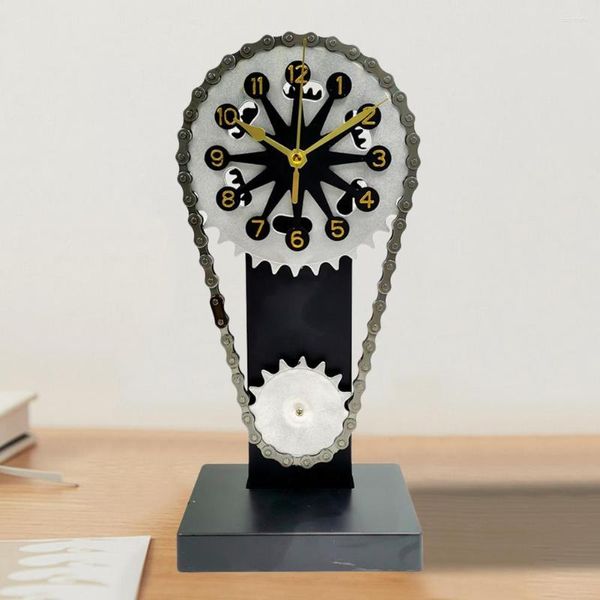 Horloges De Table Vintage Chaîne Gear Bureau Décor Artisanat Horloge Créative 3D Creux Exquis Texture Métallique Pour La Maison Salon Chambre