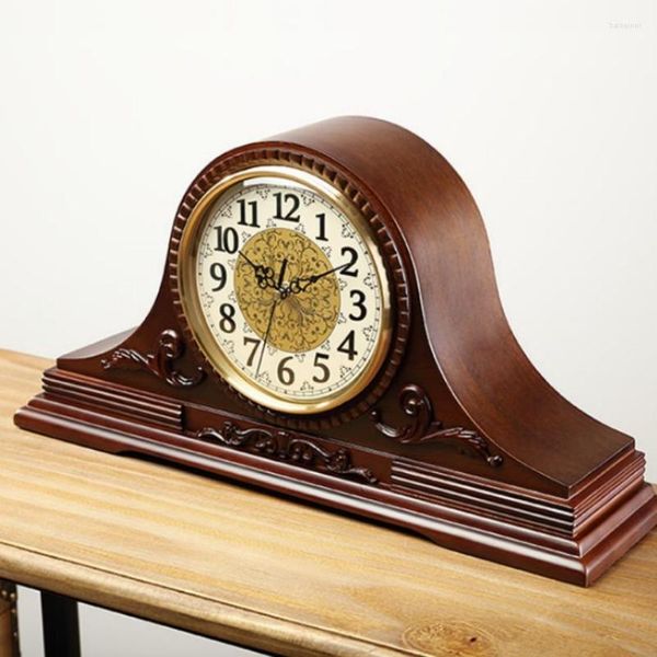 Horloges de table Horloge vintage en bois montre antique carillon horaire ouest quartz muet 17 cm minuterie de salon géométrique bois rétro style européen