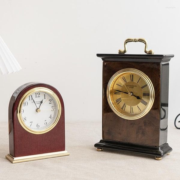 Horloges de table Vintage en bois massif, vernis de cuisson, horloge de bureau de style chinois, décoration simple, silencieuse, moderne et créative