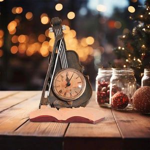 Horloges de table Vintage Violon Horloge Ornement Rétro Alarme Repose sur un Livre Décor À La Maison Figurines Décoration De Bureau De Noël
