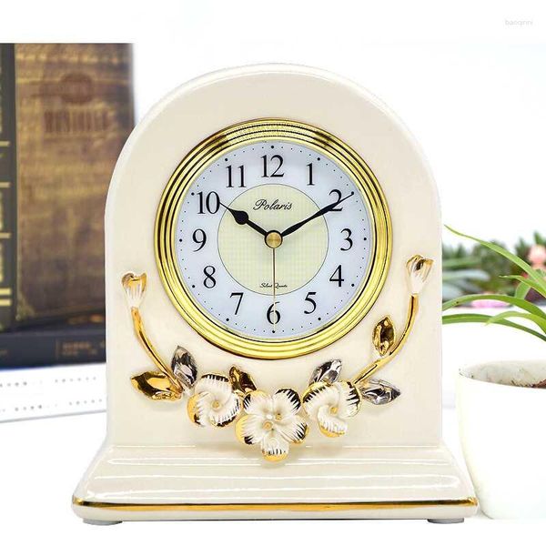Horloges de table Vintage en céramique blanche fleur Design Floral debout horloge de bureau muet