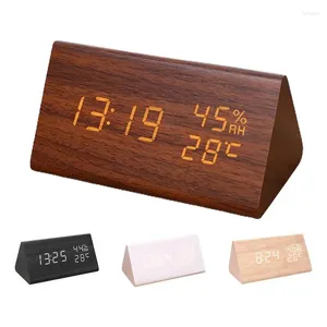 Relojes de mesa despertador de madera brillo ajustable escritorio de operación de baterías con temperatura de humedad para la oficina junto a la cama