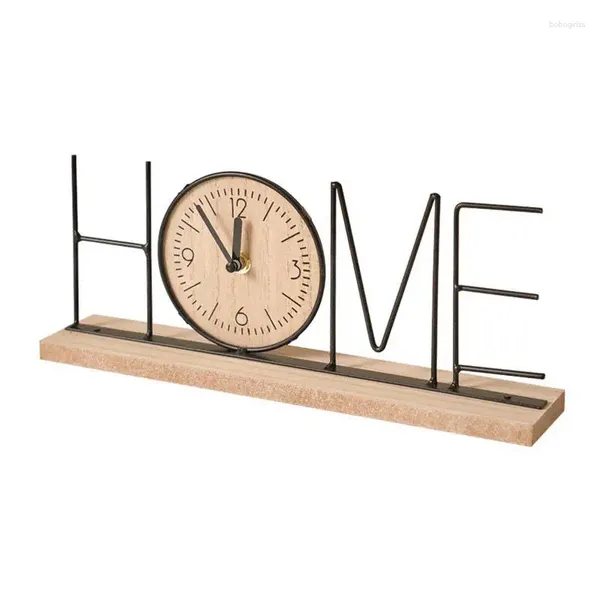 Clocks de table Horloge analogique en bois Ornement de figurine Ornement non ticking Bureau silencieux en fer pour la bibliothèque