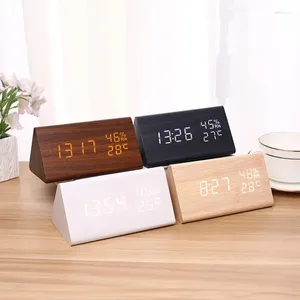 Table horloges Récit d'alarme numérique en bois avec température Cube Art Ornements de décoration Supplies USB / Bureau électronique alimenté