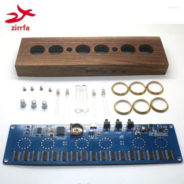 Horloges de table Zirrfa 5V Kit de bricolage électronique In14 Nixie Tube Digital Clock LED Circuit Board PCBA avec boîte en noyer sans tubes