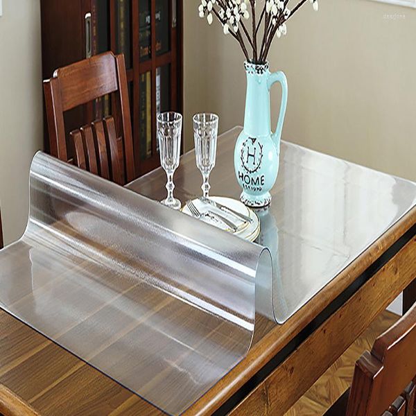 Nappe de Table 1.0mm/1.5mm/2mm/3mm d'Épaisseur Verre Doux Transparent Planches de Cristal Sets de Table Nappe Rectangulaire Silicone Couverture Transparente Imperméable