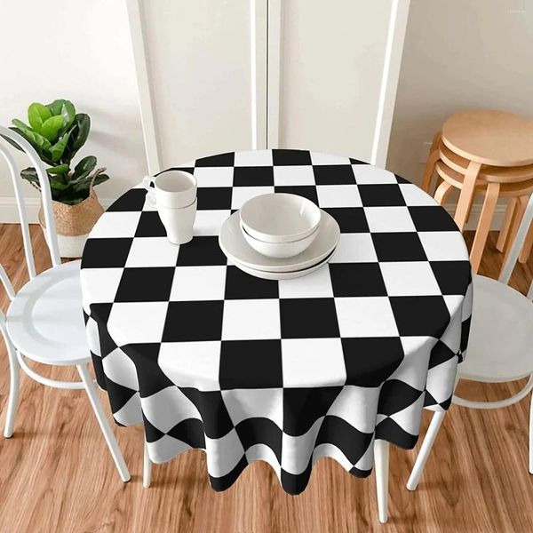 Nappe de table 1 drapeau à damier Nappe ronde 60 pouces Housse anti-déversement en polyester lavable et résistante à l'eau