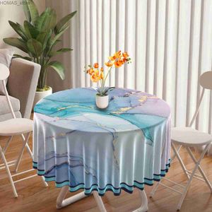 Nappe de table 1 pièce Nappe circulaire en marbre bleu violet avec couverture de table à manger imperméable noire et blanche dorée Nappe de 63 pouces Y240401