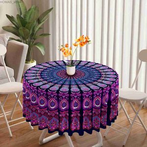 Tafelkleed 1-delig Pauw Mandala Rond Tafelkleed Waterdicht Terras Eettafelhoes Paars Rood Geel Blauw 63 inch Tafelkleed Y240401