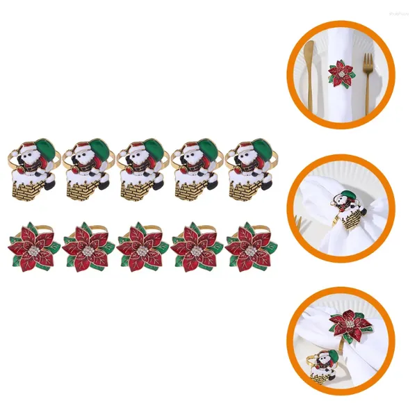 Mantel 10 Uds. Aleación de Papá Noel, hebillas para servilletas, soportes de flores de Navidad, anillo de decoración