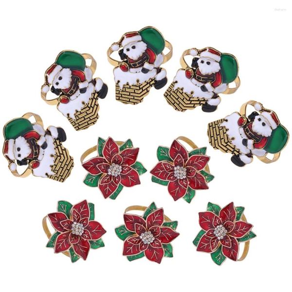 Tableau de table 10pcs à thème de Noël Anneau de serviette de santa Claus Holders Flower Metal for Party