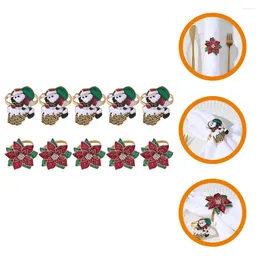 Tela de mesa 10pcs anillos de servilleta de santa claus hebillas de flor cena decoración navideña