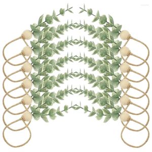 Nappe de table 12 pièces Boho feuille d'eucalyptus artificielle perles en bois décor de salle à manger corde anneau de serviette serviette boucle anneaux délicats