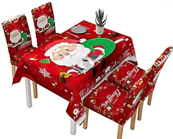 Mantel navideño de 140/180/210cm, conjunto de funda para silla, decoraciones navideñas, pulgadas, Papá Noel, a prueba de aceite e impermeable