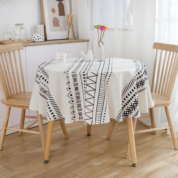 Tableau de table 150 cm Impression en noir et blanc nappe de coton rond