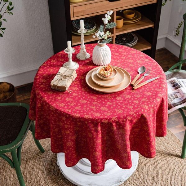 Nappe de table ronde en lin et coton de 150 cm, couverture de salle à manger, décoration de maison, poussière verte pour le thé El