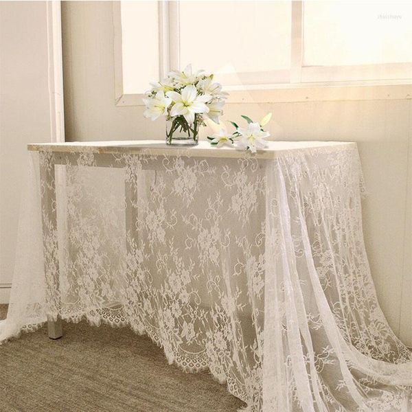 Nappe 150x300cm / 75x300cm Classique Blanc Noir Mariage Dentelle Nappe Rectangle Coureur Fleur Broderie En Plein Air Fête Décor À La Maison