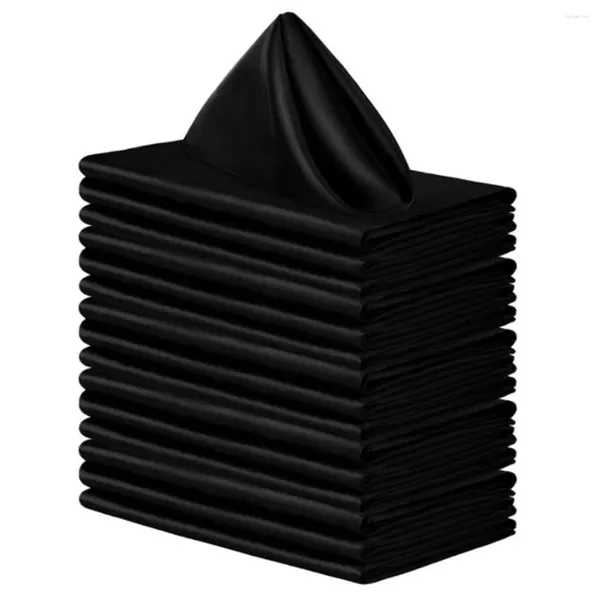 Mantel 16 Uds servilletas cuadradas de satén manteles de seda brillantes tapete de tela suave y liso para decoración de fiesta de banquete de boda negro