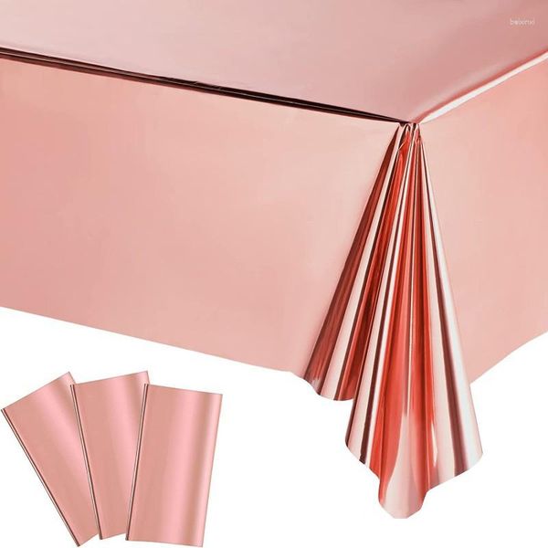 Nappe de table 1 pc nappe en papier d'aluminium or Rose ruban anniversaire mariage plastique étanche couverture de salle à manger pour la fête