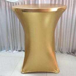 Tafeldoek 1 stc Metallic Gold Silver Spandex Cover Elastic Stretch Cocktail Table Cloth voor EL Party Wedding Decoratie