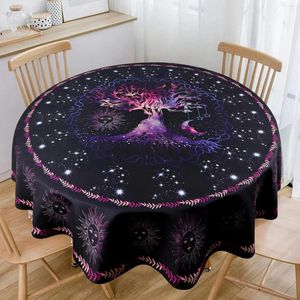 Tableau de table 1pc nappe ronde 63 pouces Boho avec Sun Moon Star Tree Pattern Home Kitchen Dining Party Patio Indoor and Outdoor