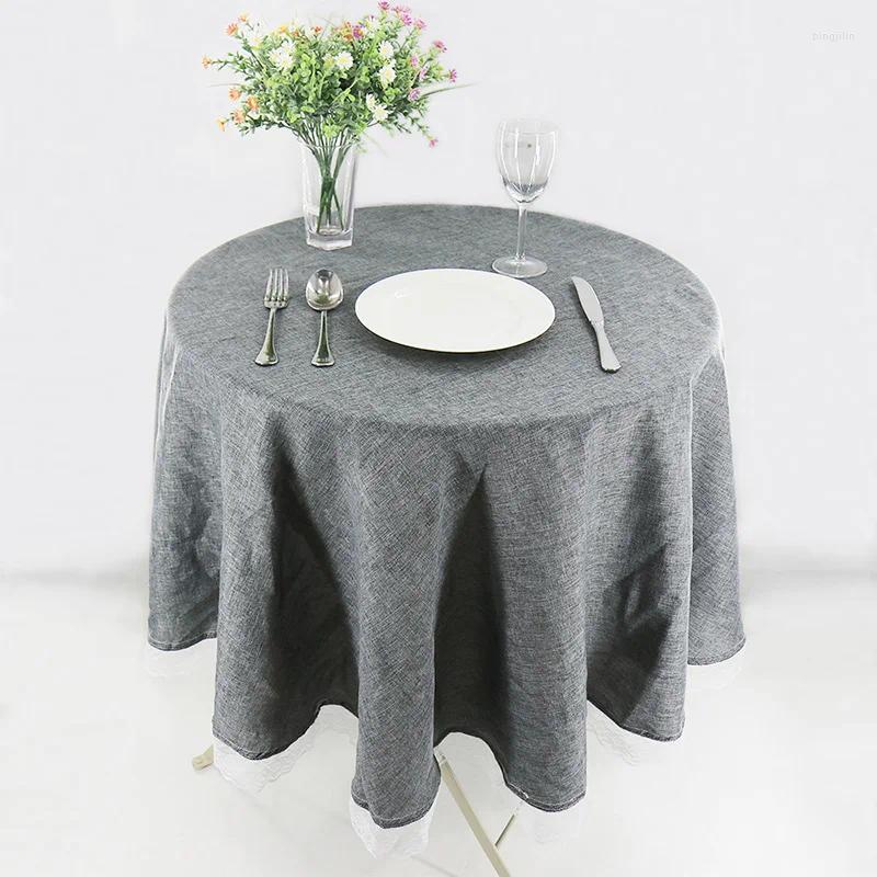 Toalha de mesa redonda para festa de casamento, 1 peça, imitação de linho, renda, toalha de mesa nórdica, chá, café, decoração de casa e cozinha